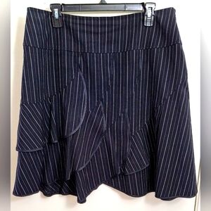 DKNY CITY Flirty Navy Blue Pinstriped Assymetrical Mini Skirt